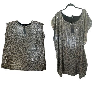 6TH & LN Leopard Print Sequined Mini Dress